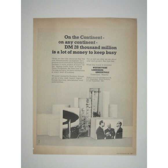 Westdeutsche Landesbank Girozentrale 1960s Advertisement Print 1960s Vintage AD - Picture 1 of 2